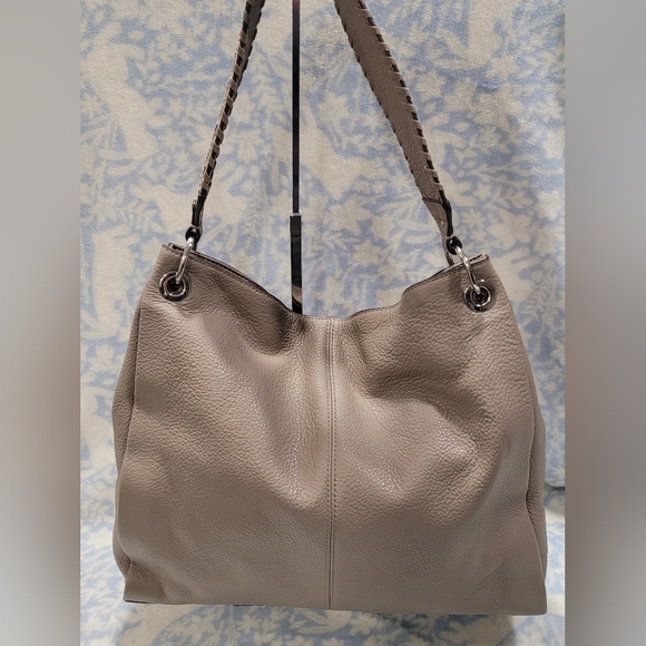 Vince Camuto Nadja Hobo Shadow Grey Pebbled Leather Braided Strap NWT $258 - Picture 7 of 16